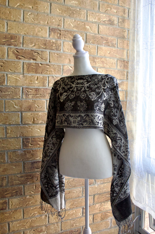reworked monochrome pashmina-style cape top